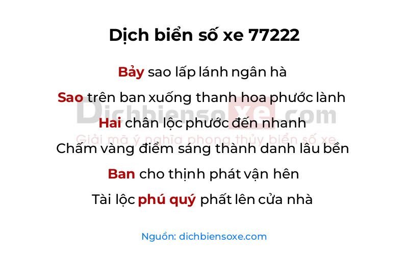 Dịch thơ biển số 77222