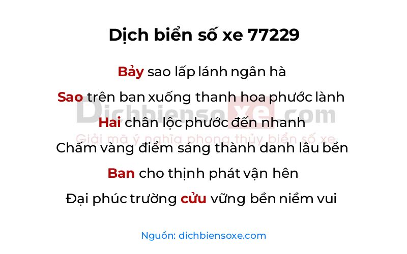 Dịch thơ biển số 77229