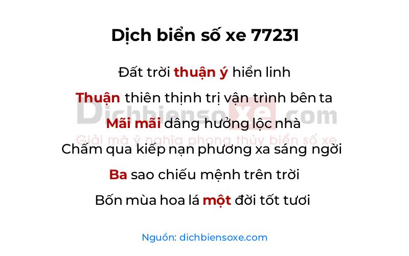 Dịch thơ biển số 77231
