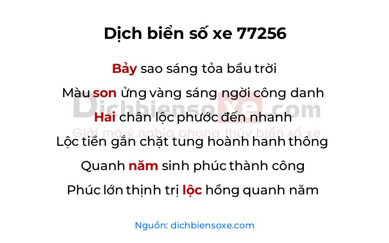 Dịch thơ biển số 77256