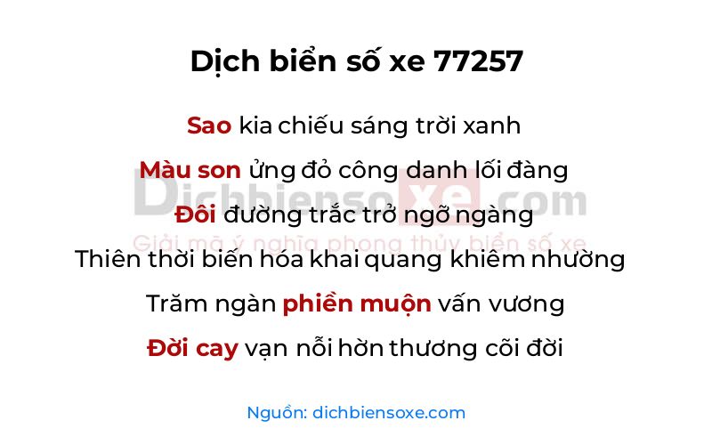 Dịch thơ biển số 77257