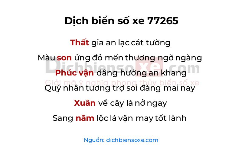 Dịch thơ biển số 77265