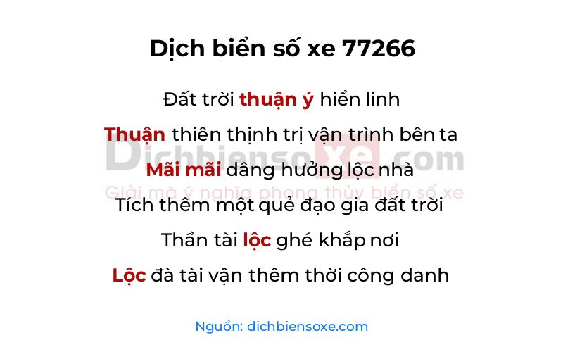 Dịch thơ biển số 77266