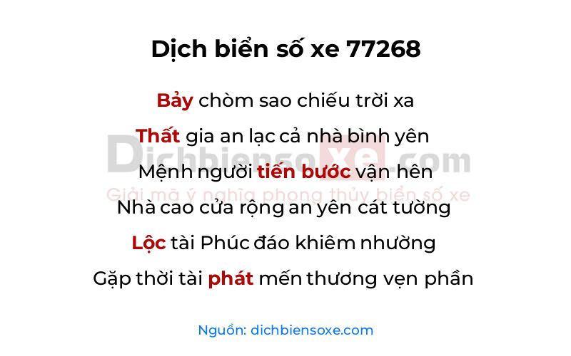 Dịch thơ biển số 77268