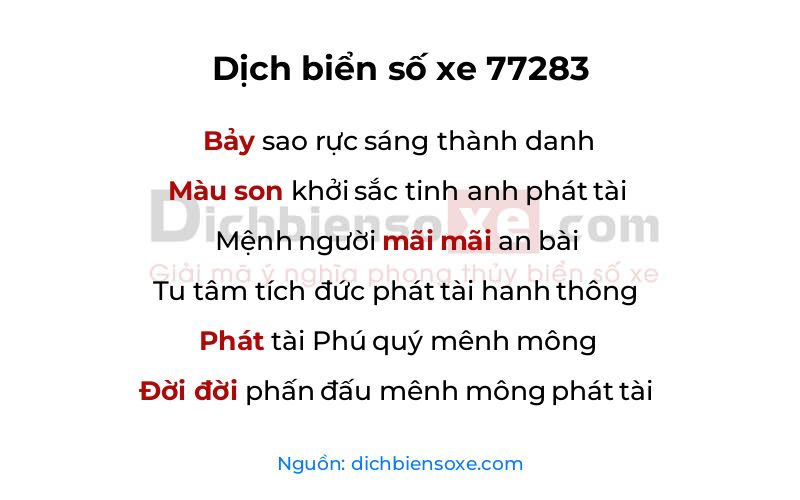 Dịch thơ biển số 77283