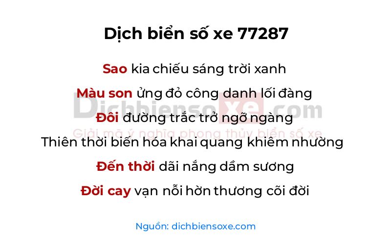 Dịch thơ biển số 77287