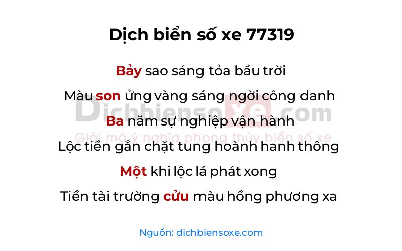 Dịch thơ biển số 77319