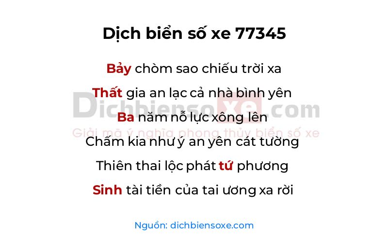 Dịch thơ biển số 77345