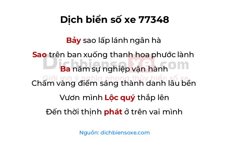 Dịch thơ biển số 77348