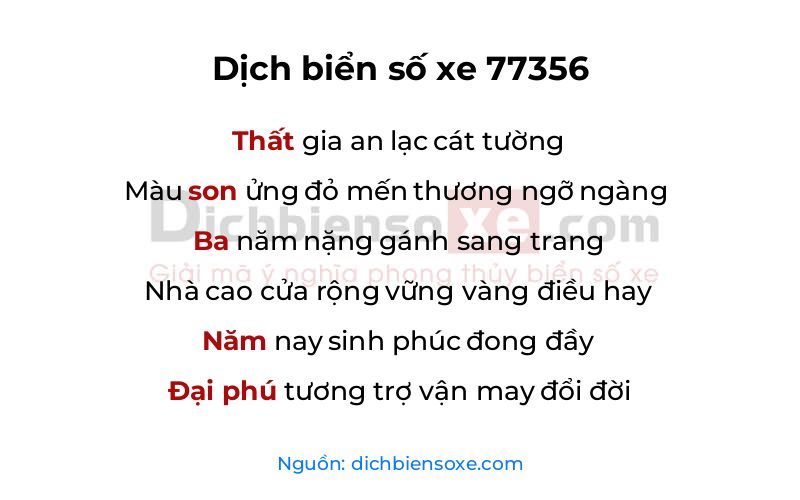 Dịch thơ biển số 77356