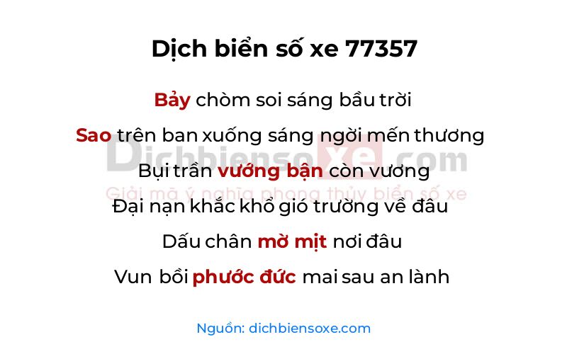Dịch thơ biển số 77357