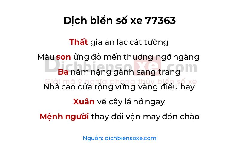 Dịch thơ biển số 77363