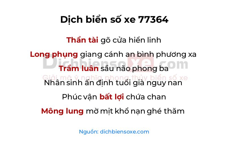 Dịch thơ biển số 77364