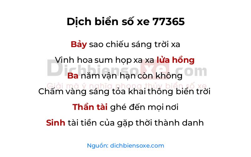 Dịch thơ biển số 77365