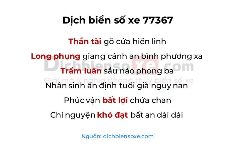 Dịch thơ biển số 77367