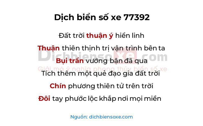 Dịch thơ biển số 77392