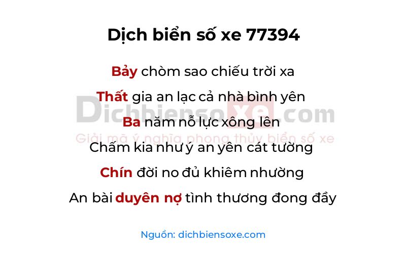 Dịch thơ biển số 77394