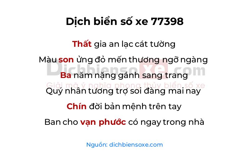 Dịch thơ biển số 77398