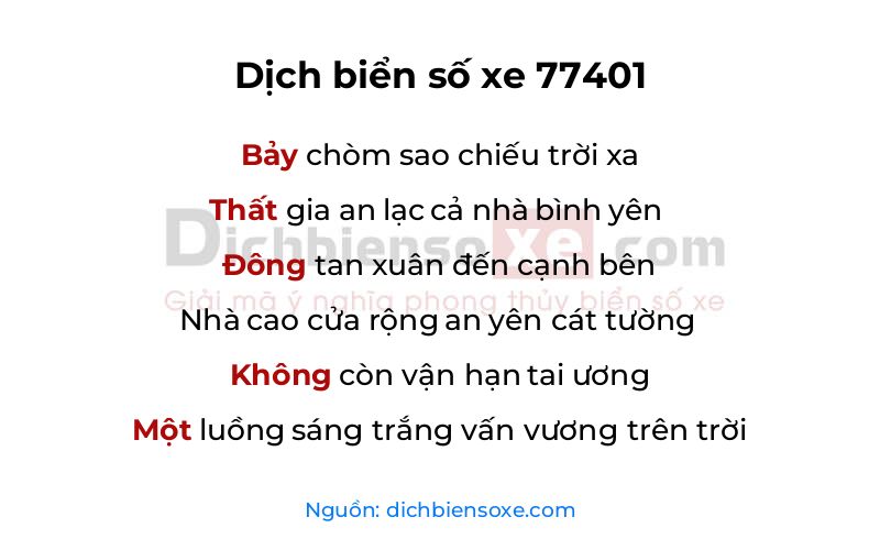 Dịch thơ biển số 77401