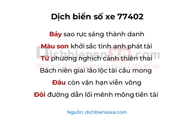 Dịch thơ biển số 77402
