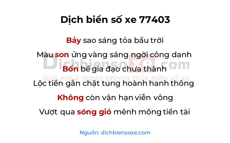 Dịch thơ biển số 77403