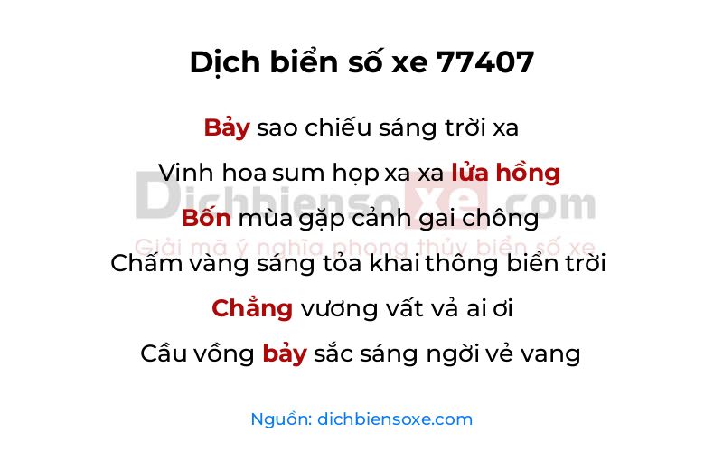 Dịch thơ biển số 77407
