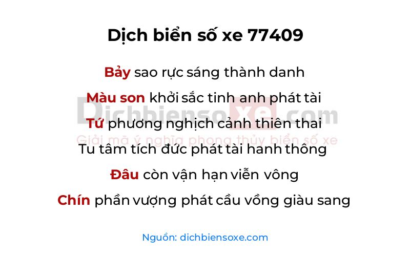 Dịch thơ biển số 77409