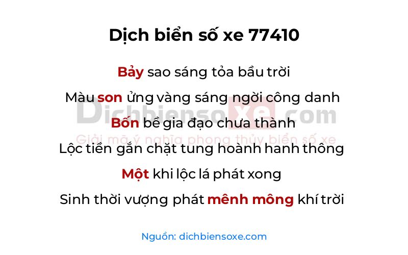 Dịch thơ biển số 77410