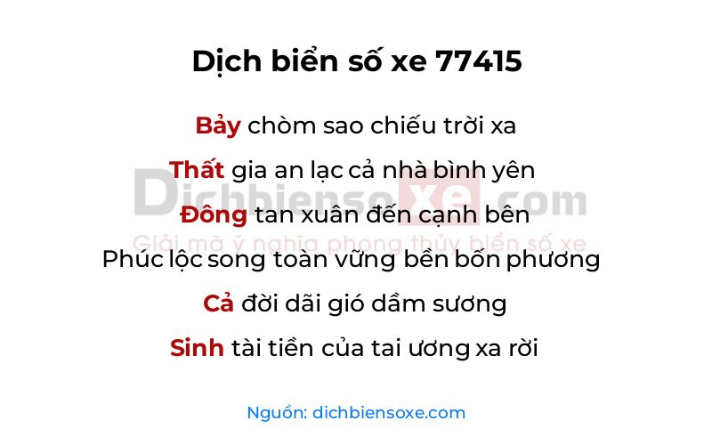 Dịch thơ biển số 77415