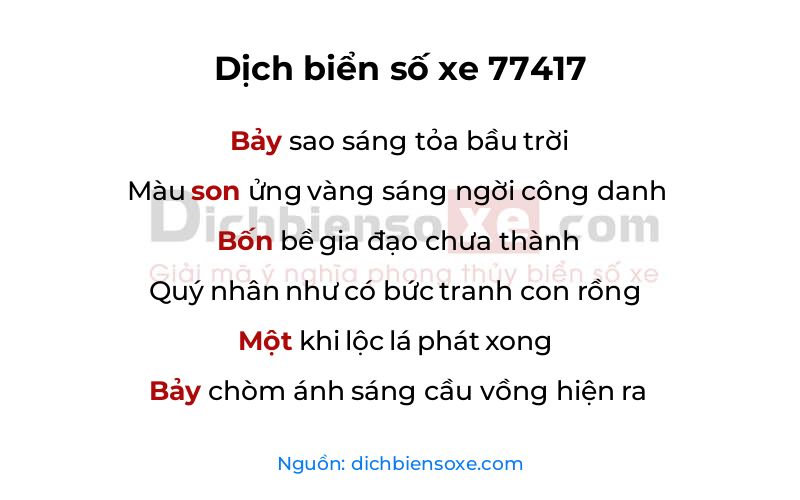 Dịch thơ biển số 77417