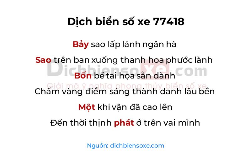 Dịch thơ biển số 77418