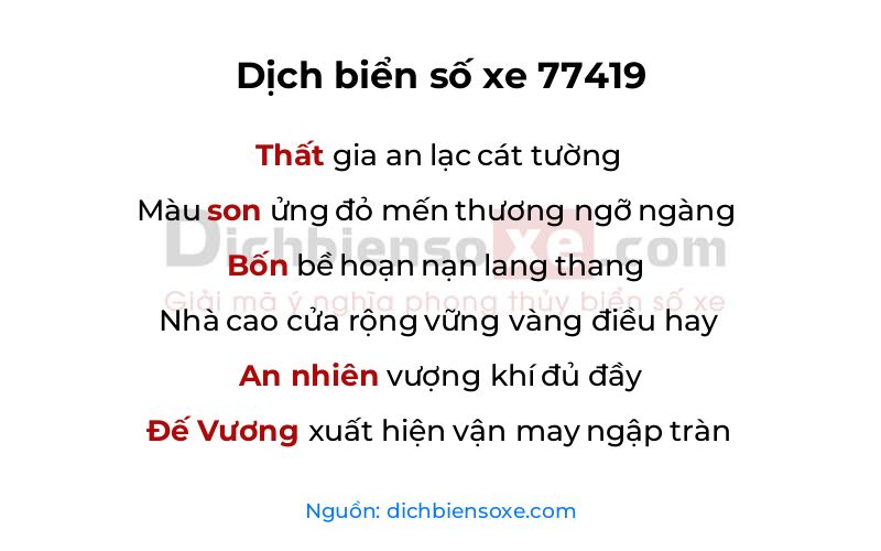 Dịch thơ biển số 77419