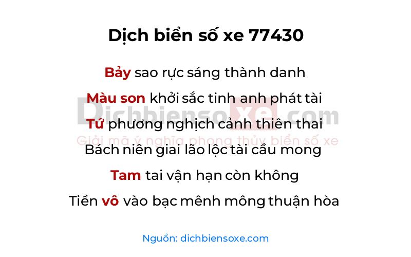 Dịch thơ biển số 77430