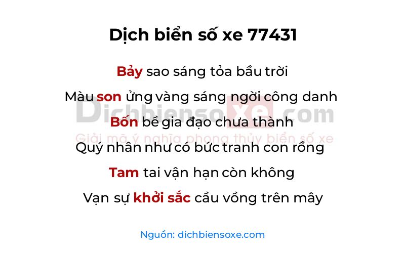 Dịch thơ biển số 77431