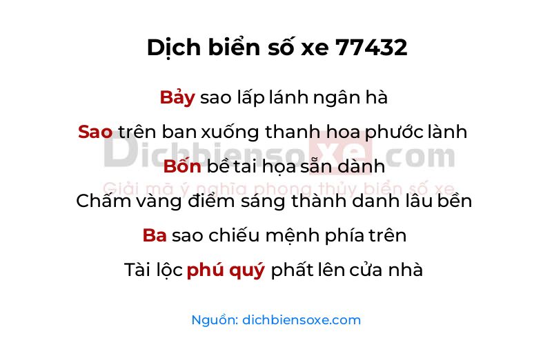 Dịch thơ biển số 77432