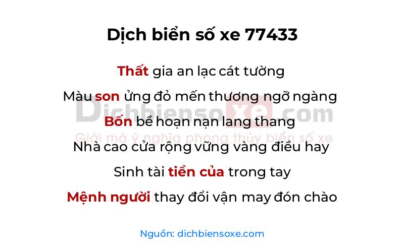 Dịch thơ biển số 77433