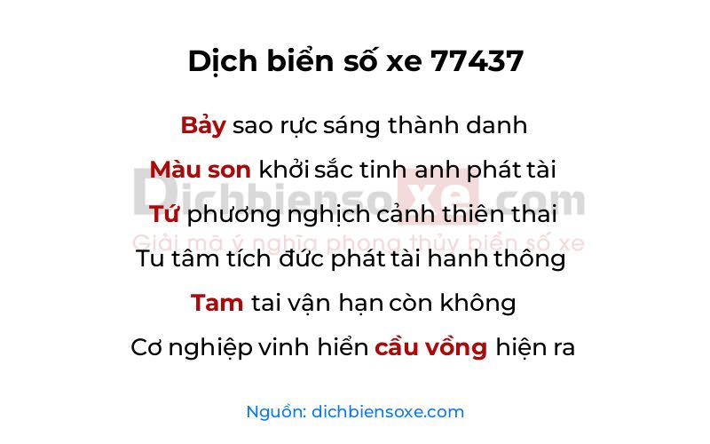 Dịch thơ biển số 77437