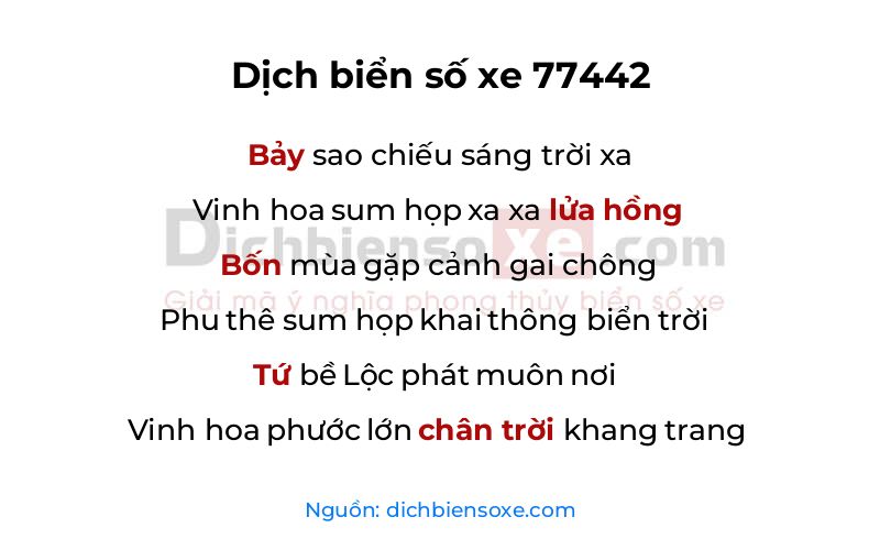Dịch thơ biển số 77442