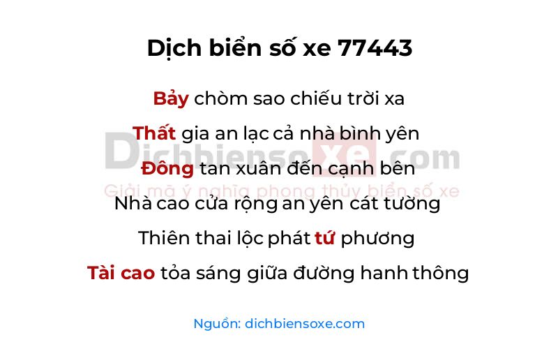 Dịch thơ biển số 77443
