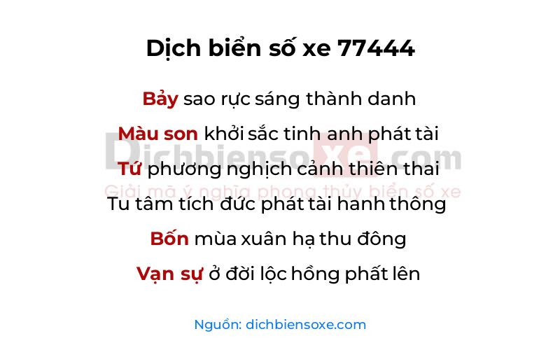 Dịch thơ biển số 77444