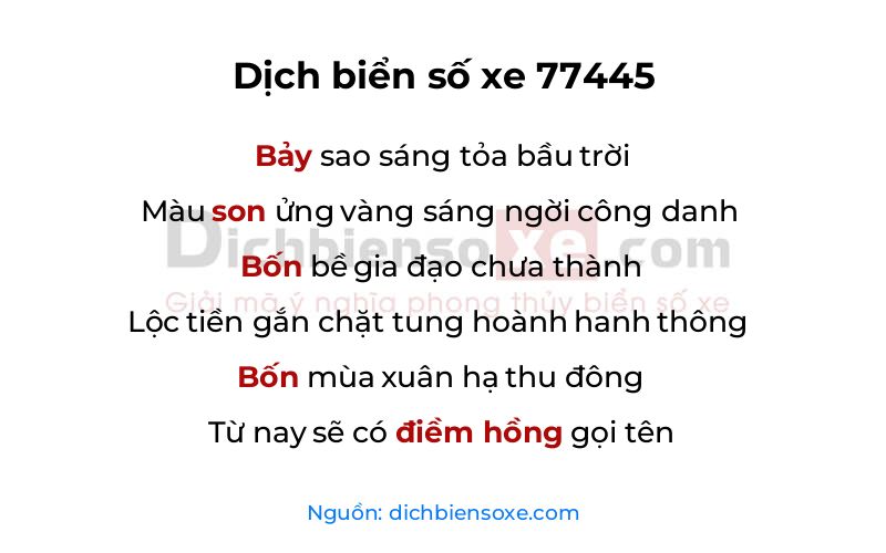 Dịch thơ biển số 77445
