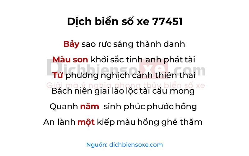 Dịch thơ biển số 77451