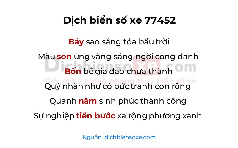 Dịch thơ biển số 77452