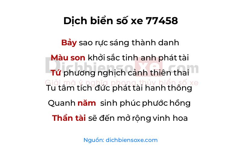 Dịch thơ biển số 77458