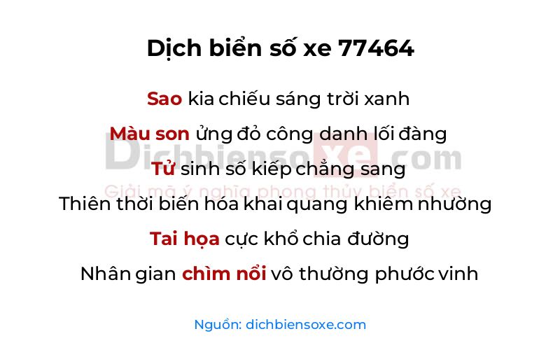 Dịch thơ biển số 77464