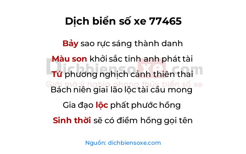 Dịch thơ biển số 77465