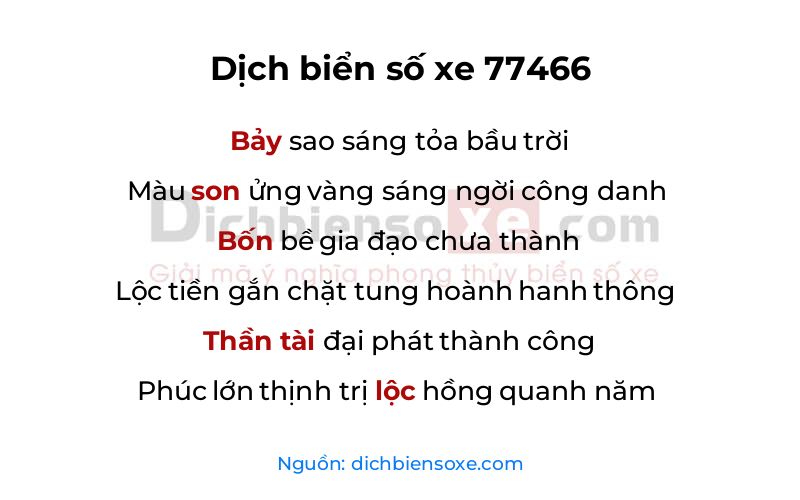 Dịch thơ biển số 77466