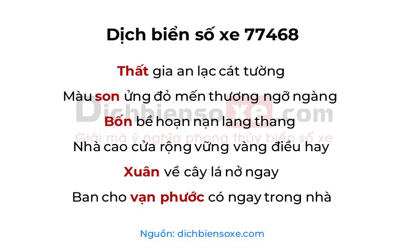 Dịch thơ biển số 77468