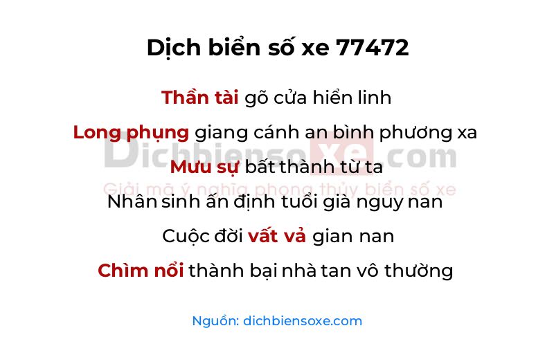 Dịch thơ biển số 77472