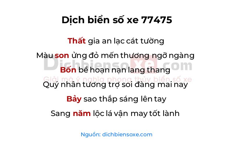 Dịch thơ biển số 77475
